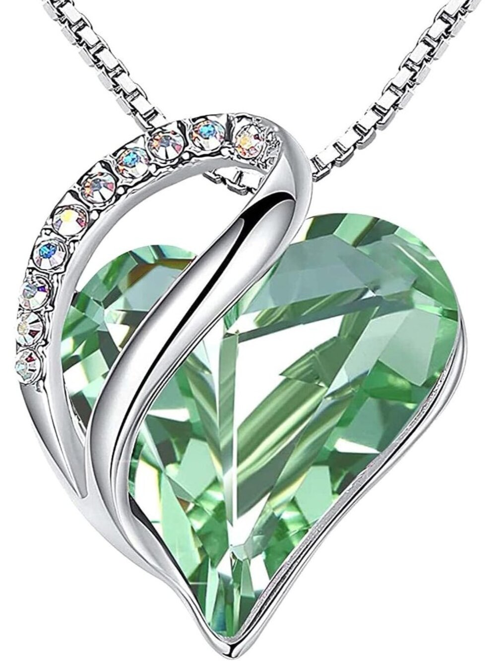 Women 18+2 Inch Light Green Infinity Love Birthstone Heart Crystal Necklace